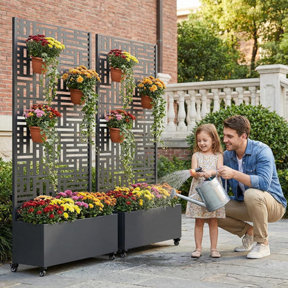 Casaphoria Metal Raised Garden Bed with Trellis and Wheels, 72"x47"x16" Planter Box for Climbing Plants, Vegetables & Vines, Features Drainage Holes and Privacy Screen (Black-Louver) - Colors C