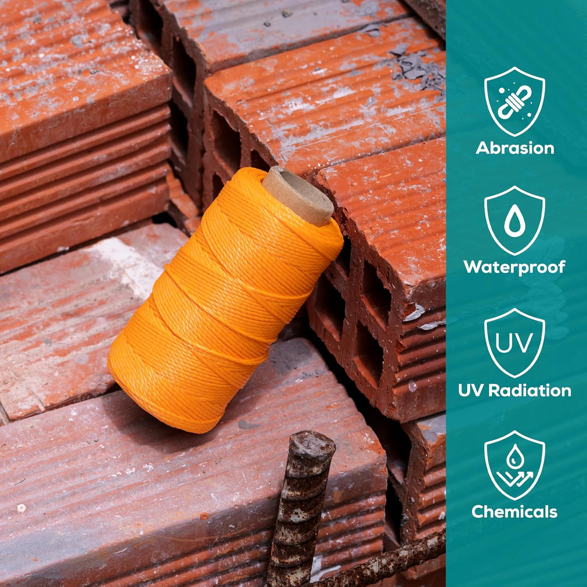 Mason Line String Reel 260FT, 390FT, 780FT, 1500FT, 2300FT, Durable Construction Twine for Laying Bricks, Blocks, Fences in Gardening, DIY & Landscaping Projects (Orange, 262 Ft)