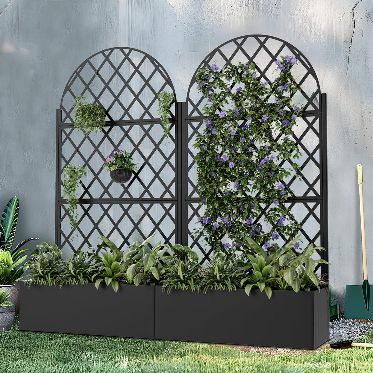 Casaphoria Metal Raised Garden Bed with Trellis and Wheels, 72"x47"x16" Planter Box for Climbing Plants, Vegetables & Vines, Features Drainage Holes and Privacy Screen (Black-Louver) - Colors C