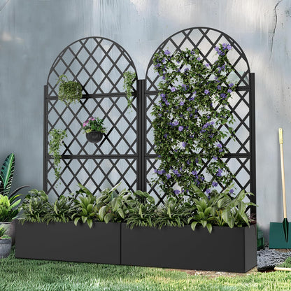 Casaphoria Metal Raised Garden Bed with Trellis and Wheels, 72"x47"x16" Planter Box for Climbing Plants, Vegetables & Vines, Features Drainage Holes and Privacy Screen (Black-Louver) - Colors C