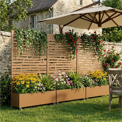 Casaphoria Metal Raised Garden Bed with Trellis and Wheels, 72"x47"x16" Planter Box for Climbing Plants, Vegetables & Vines, Features Drainage Holes and Privacy Screen (Black-Louver) - Colors D