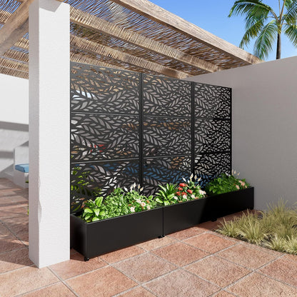 Casaphoria Metal Raised Garden Bed with Trellis and Wheels, 72"x47"x16" Planter Box for Climbing Plants, Vegetables & Vines, Features Drainage Holes and Privacy Screen (Black-Louver) - Colors D
