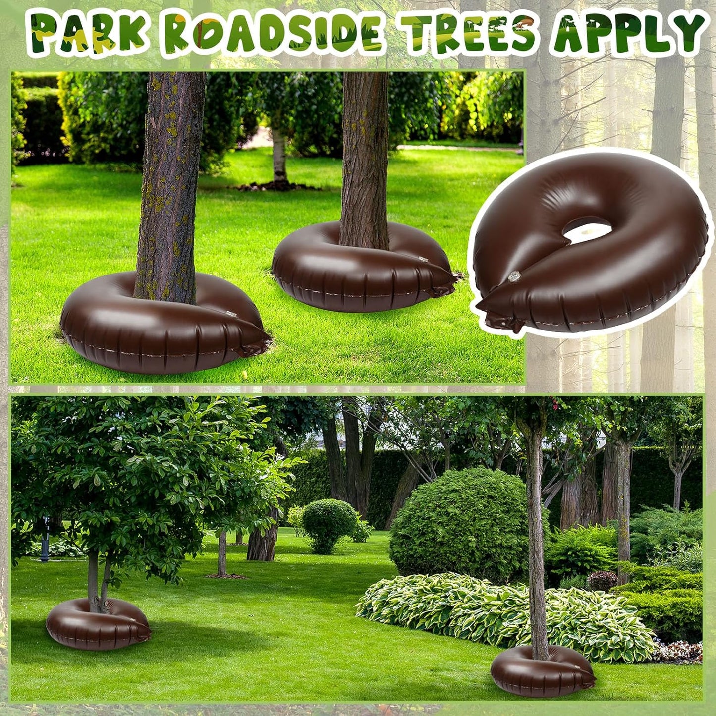 Roshtia 2 Pack 15 Gallon Tree Watering Ring Bag Slow Release Reusable Tree Bag Bulk Heavy Duty Automatic Drip Irrigation Ring PVC Root Water System for Garden Newly Planted (Brown)