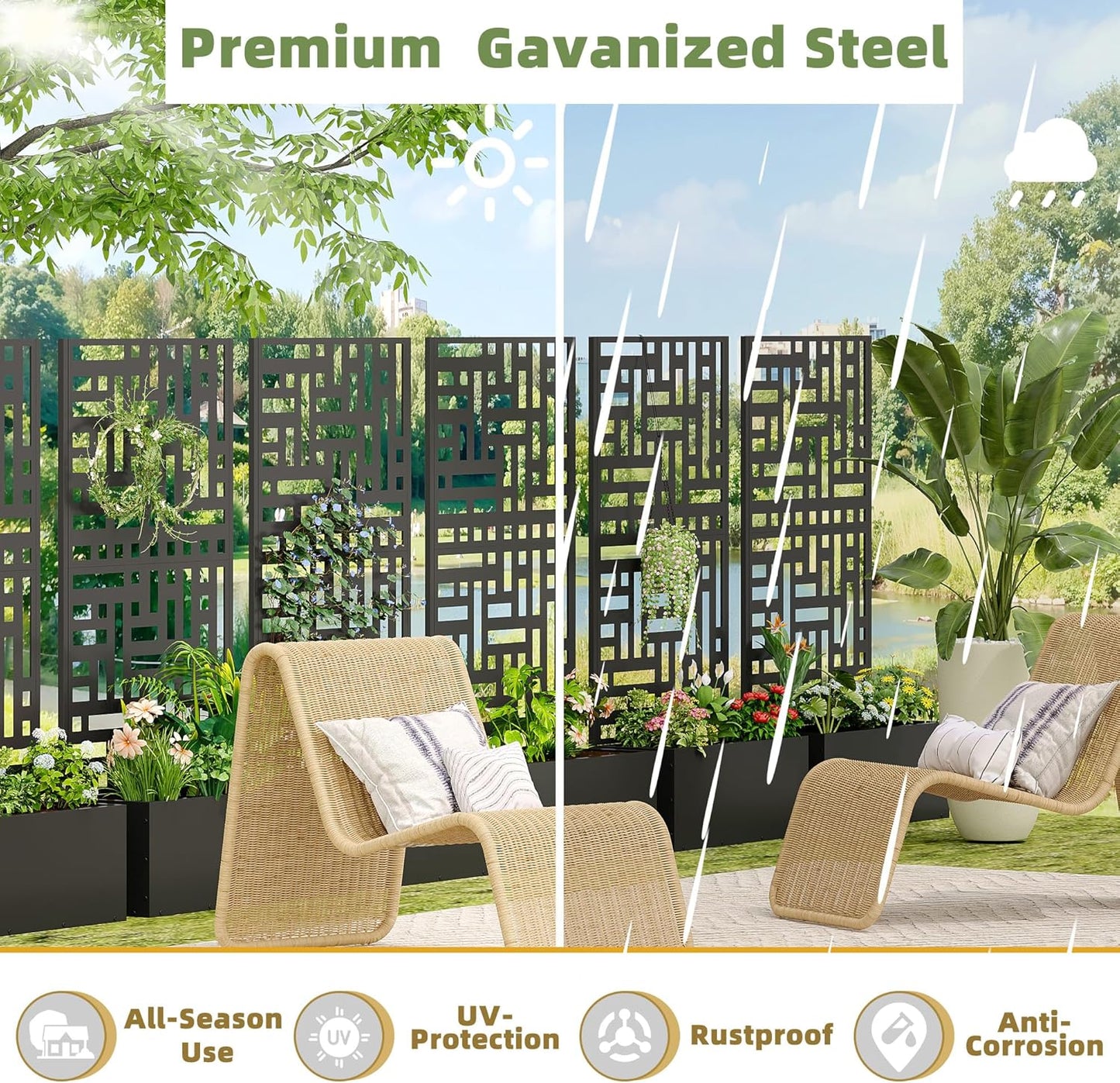 Casaphoria Metal Raised Garden Bed with Trellis and Wheels, 72"x47"x16" Planter Box for Climbing Plants, Vegetables & Vines, Features Drainage Holes and Privacy Screen (Black-Louver) - Colors B