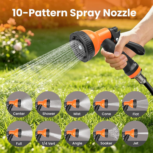 Retractable Garden Hose Reel, 50 ft x 1/2" Wall Mounted 180° Swivel Bracket, Any Length Lock, Slow Return System, 10-Pattern Nozzle for Garden Watering, Car Washing, Patio Cleaning & Outdoor Use