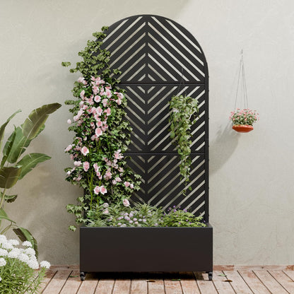 Casaphoria Metal Raised Garden Bed with Trellis and Wheels, 72"x47"x16" Planter Box for Climbing Plants, Vegetables & Vines, Features Drainage Holes and Privacy Screen (Black-Louver) - Colors A