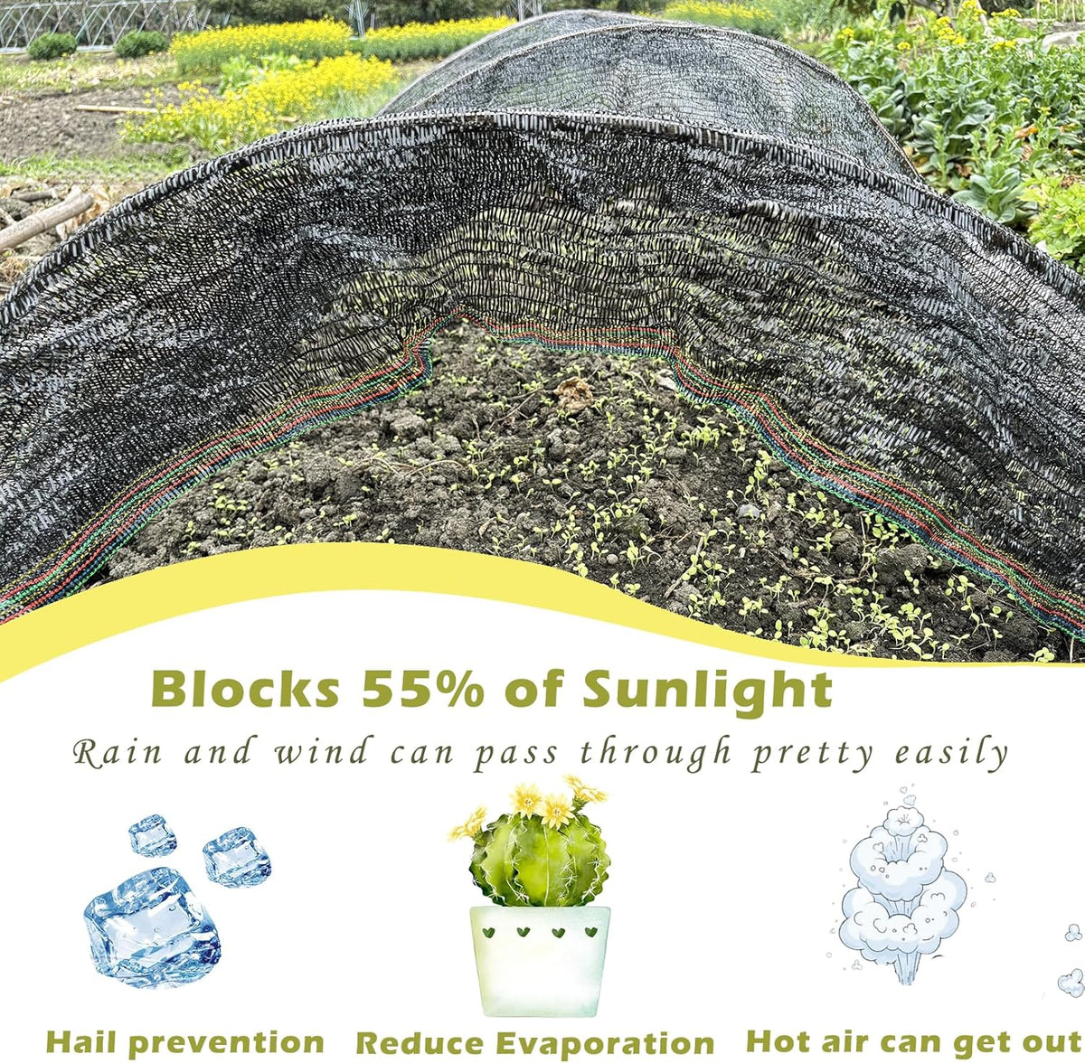 55% Shade Cloth for Garden, Sunblock Mesh UV Resistant Net for Vegetables Flowers Greenhouse Raised Bed, Plant Shade Cover from Sun, Black (6.5X10 FT) - Colors B