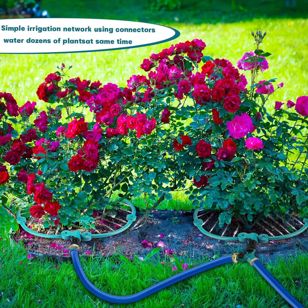 4 Pcs 360° Tree Water System Tree Root Watering Ring 13 Inch Circle Sprinkler Irrigation Slow Release Targeted Water with Y Hose Splitter for New Tree Outdoor Plants Raised Garden Beds (Green, Small)