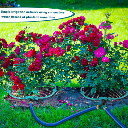 4 Pcs 360° Tree Water System Tree Root Watering Ring 13 Inch Circle Sprinkler Irrigation Slow Release Targeted Water with Y Hose Splitter for New Tree Outdoor Plants Raised Garden Beds (Green, Small)