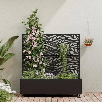Casaphoria Metal Raised Garden Bed with Trellis and Wheels, 72"x47"x16" Planter Box for Climbing Plants, Vegetables & Vines, Features Drainage Holes and Privacy Screen (Black-Louver) - Colors D