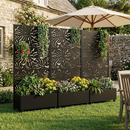 Casaphoria Metal Raised Garden Bed with Trellis and Wheels, 72"x47"x16" Planter Box for Climbing Plants, Vegetables & Vines, Features Drainage Holes and Privacy Screen (Black-Louver) - Colors B