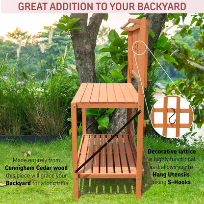 Northbeam Foldable Potting Bench Table - 2-Tier Storage Shelves - Wooden with Large Working Surface, All-Weather Garden Table Work Station with Sliding Tabletop, Perfect for Balcony, Garden, Backyard