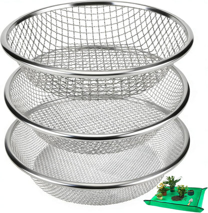 2 Pack Soil Sifter for Gardening - Rock Compost Sand Sifter Fits 5-Gallon Buckets 1/4 Inch & 1/8 Inch Mesh Sifting Screen Sieve for Gravel, Dirt, Sawdust with Repotting Mat