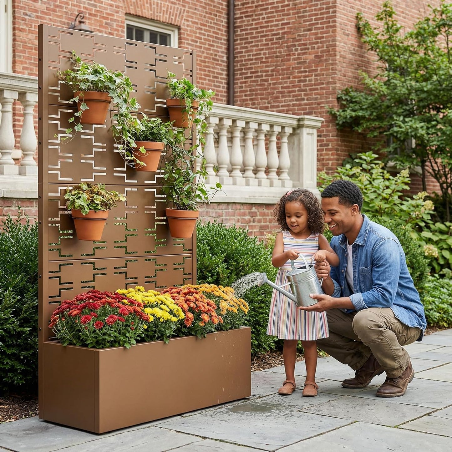 Casaphoria Metal Raised Garden Bed with Trellis and Wheels, 72"x47"x16" Planter Box for Climbing Plants, Vegetables & Vines, Features Drainage Holes and Privacy Screen (Black-Louver) - Colors A
