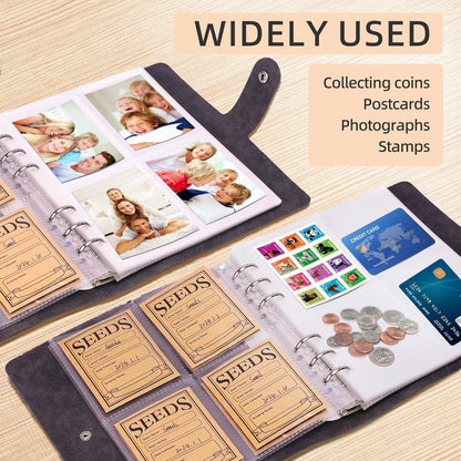 Seed Packet Organizer Binder, Garden Planner Packet with 25 Pack Clear Pocket Sleeves(Slot 3.9" x 5.5") 50Pcs Seed Storage Envelopes, Fit for Standard Seed Packets