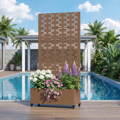 Casaphoria Metal Raised Garden Bed with Trellis and Wheels, 72"x47"x16" Planter Box for Climbing Plants, Vegetables & Vines, Features Drainage Holes and Privacy Screen (Black-Louver) - Colors A