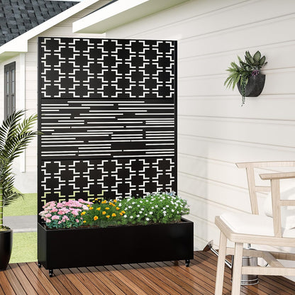 Casaphoria Metal Raised Garden Bed with Trellis and Wheels, 72"x47"x16" Planter Box for Climbing Plants, Vegetables & Vines, Features Drainage Holes and Privacy Screen (Black-Louver) - Colors C