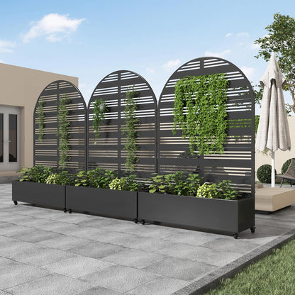 Casaphoria Metal Raised Garden Bed with Trellis and Wheels, 72"x47"x16" Planter Box for Climbing Plants, Vegetables & Vines, Features Drainage Holes and Privacy Screen (Black-Louver) - Colors C