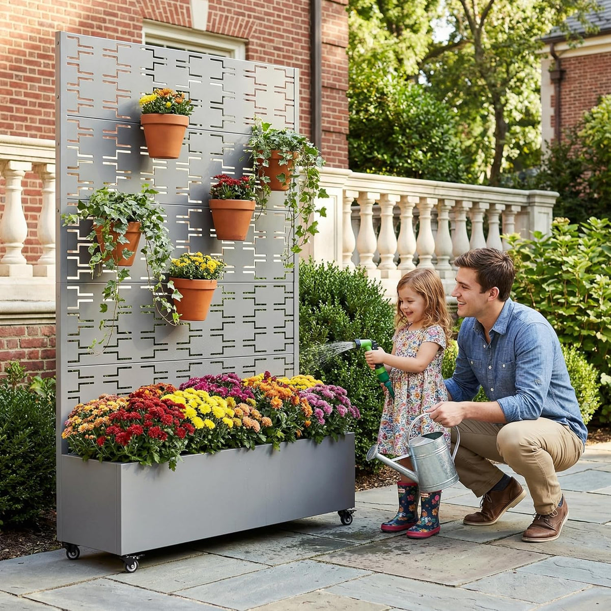 Casaphoria Metal Raised Garden Bed with Trellis and Wheels, 72"x47"x16" Planter Box for Climbing Plants, Vegetables & Vines, Features Drainage Holes and Privacy Screen (Black-Louver) - Colors C