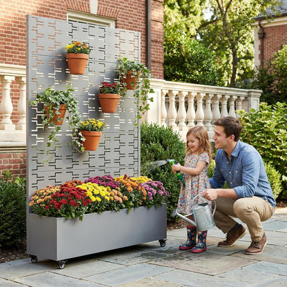Casaphoria Metal Raised Garden Bed with Trellis and Wheels, 72"x47"x16" Planter Box for Climbing Plants, Vegetables & Vines, Features Drainage Holes and Privacy Screen (Black-Louver) - Colors C