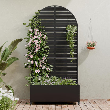 Casaphoria Metal Raised Garden Bed with Trellis and Wheels, 72"x47"x16" Planter Box for Climbing Plants, Vegetables & Vines, Features Drainage Holes and Privacy Screen (Black-Louver) - Colors A