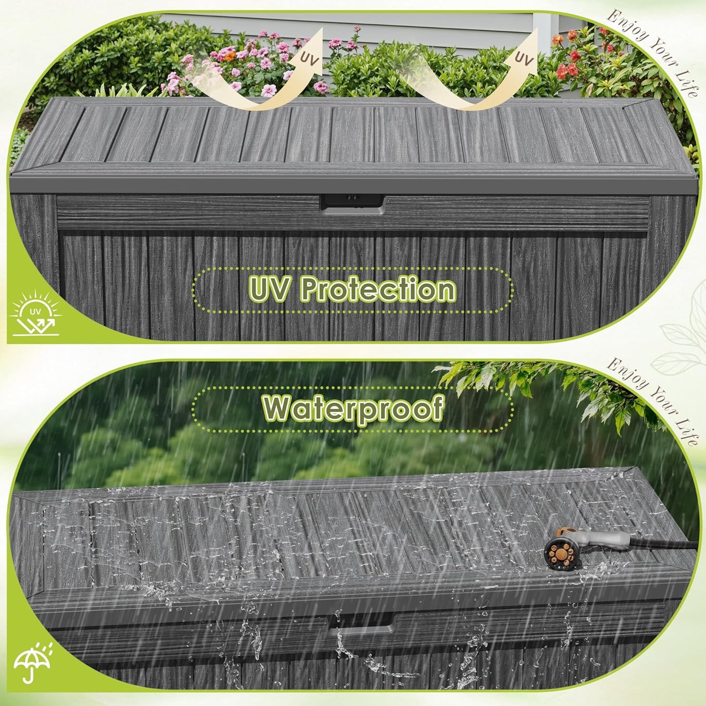 Devoko 100 Gallon Waterproof Large Resin Deck Box Indoor Outdoor Lockable Storage Container for Patio Furniture Cushions Garden Tools (100 Gallon, Black)