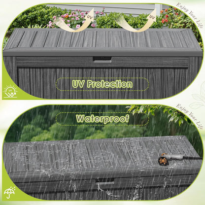 Devoko 100 Gallon Waterproof Large Resin Deck Box Indoor Outdoor Lockable Storage Container for Patio Furniture Cushions Garden Tools (100 Gallon, Black)