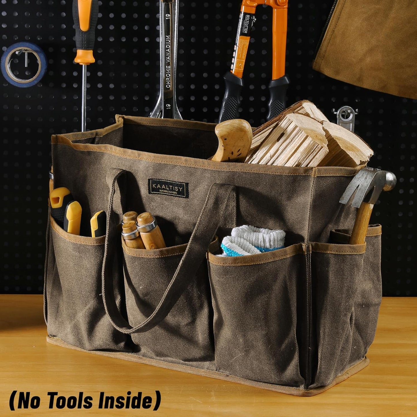 Tool Tote Bag, Heavy Duty 16oz Waxed Canvas Garden Tool Bag | Portable 11-Pocket Tool Storage Bag for Gardener Electrician Contractor Repairman (14"L x 5.5"W x 10.5"H) – Army Green