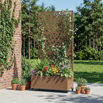Casaphoria Metal Raised Garden Bed with Trellis and Wheels, 72"x47"x16" Planter Box for Climbing Plants, Vegetables & Vines, Features Drainage Holes and Privacy Screen (Black-Louver) - Colors B