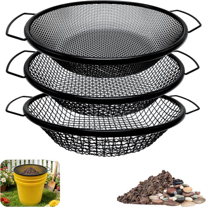 3PCS Soil Sifter for Gardening, Rock Sifter for 5gallon Bucket, Dirt Sifter Compost Sifter, Sifter for Gravel Sawdust Vermicompost, 3mm, 6mm,8mm, Soil Sifter with Handle