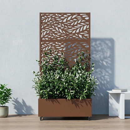 Casaphoria Metal Raised Garden Bed with Trellis and Wheels, 72"x47"x16" Planter Box for Climbing Plants, Vegetables & Vines, Features Drainage Holes and Privacy Screen (Black-Louver) - Colors C