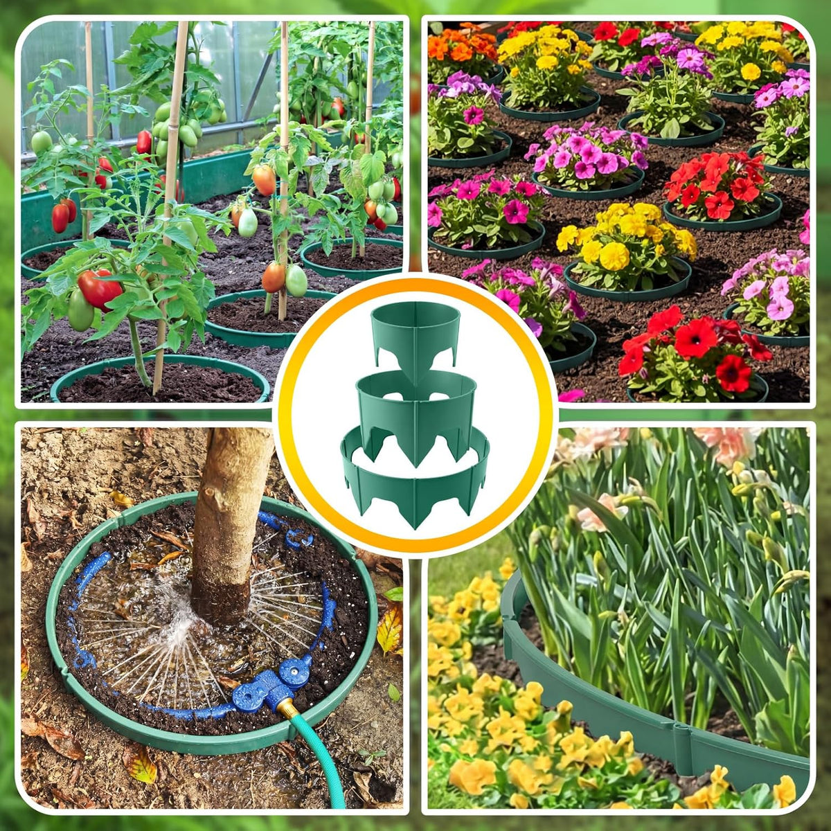50 Pcs Planting Grow Rings, Diameter Range 8.2-15.7 Inches, Adjustable Interlocking Plant Support Rings with Mallet, Reusable Tree Watering Ring for Garden Root Irrigation (Black)