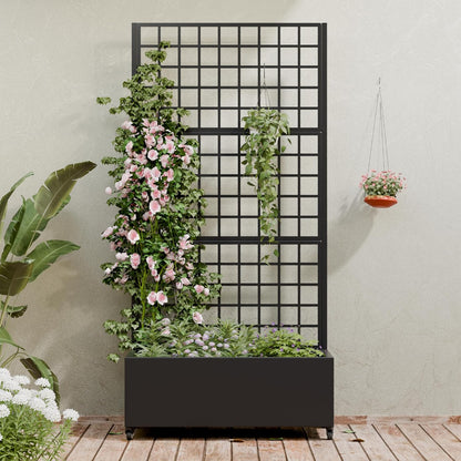 Casaphoria Metal Raised Garden Bed with Trellis and Wheels, 72"x47"x16" Planter Box for Climbing Plants, Vegetables & Vines, Features Drainage Holes and Privacy Screen (Black-Louver) - Colors A
