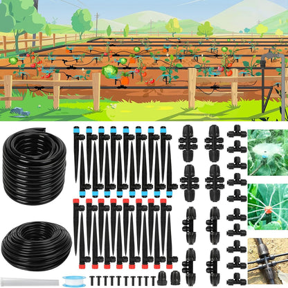 128FT Drip Irrigation System Kit, Automatic Garden Watering Kit with 1/2 Inch Hose & 1/4 Inch Distribution Tubing & Accessories for Yard, Lawn, Greenhouse, Raised Bed, Patio & Outdoor Plants