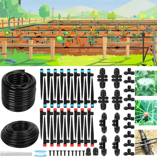 128FT Drip Irrigation System Kit, Automatic Garden Watering Kit with 1/2 Inch Hose & 1/4 Inch Distribution Tubing & Accessories for Yard, Lawn, Greenhouse, Raised Bed, Patio & Outdoor Plants