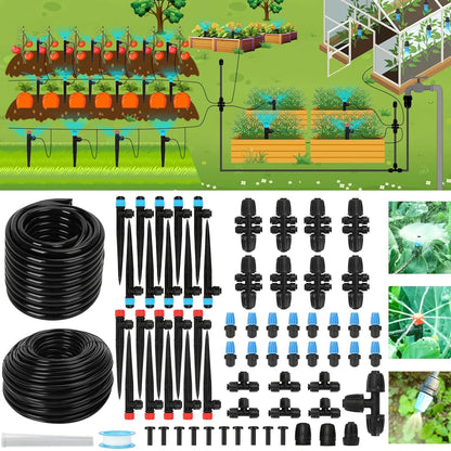 128FT Drip Irrigation System Kit, Automatic Garden Watering Kit with 1/2 Inch Hose & 1/4 Inch Distribution Tubing & Accessories for Yard, Lawn, Greenhouse, Raised Bed, Patio & Outdoor Plants