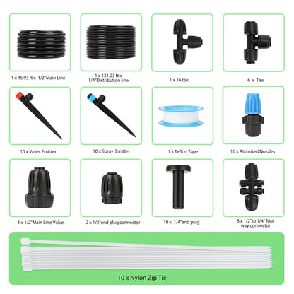 128FT Drip Irrigation System Kit, Automatic Garden Watering Kit with 1/2 Inch Hose & 1/4 Inch Distribution Tubing & Accessories for Yard, Lawn, Greenhouse, Raised Bed, Patio & Outdoor Plants