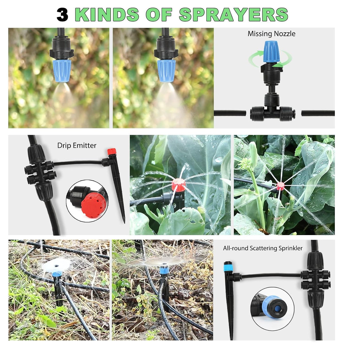 128FT Drip Irrigation System Kit, Automatic Garden Watering Kit with 1/2 Inch Hose & 1/4 Inch Distribution Tubing & Accessories for Yard, Lawn, Greenhouse, Raised Bed, Patio & Outdoor Plants