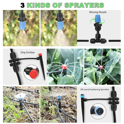 128FT Drip Irrigation System Kit, Automatic Garden Watering Kit with 1/2 Inch Hose & 1/4 Inch Distribution Tubing & Accessories for Yard, Lawn, Greenhouse, Raised Bed, Patio & Outdoor Plants