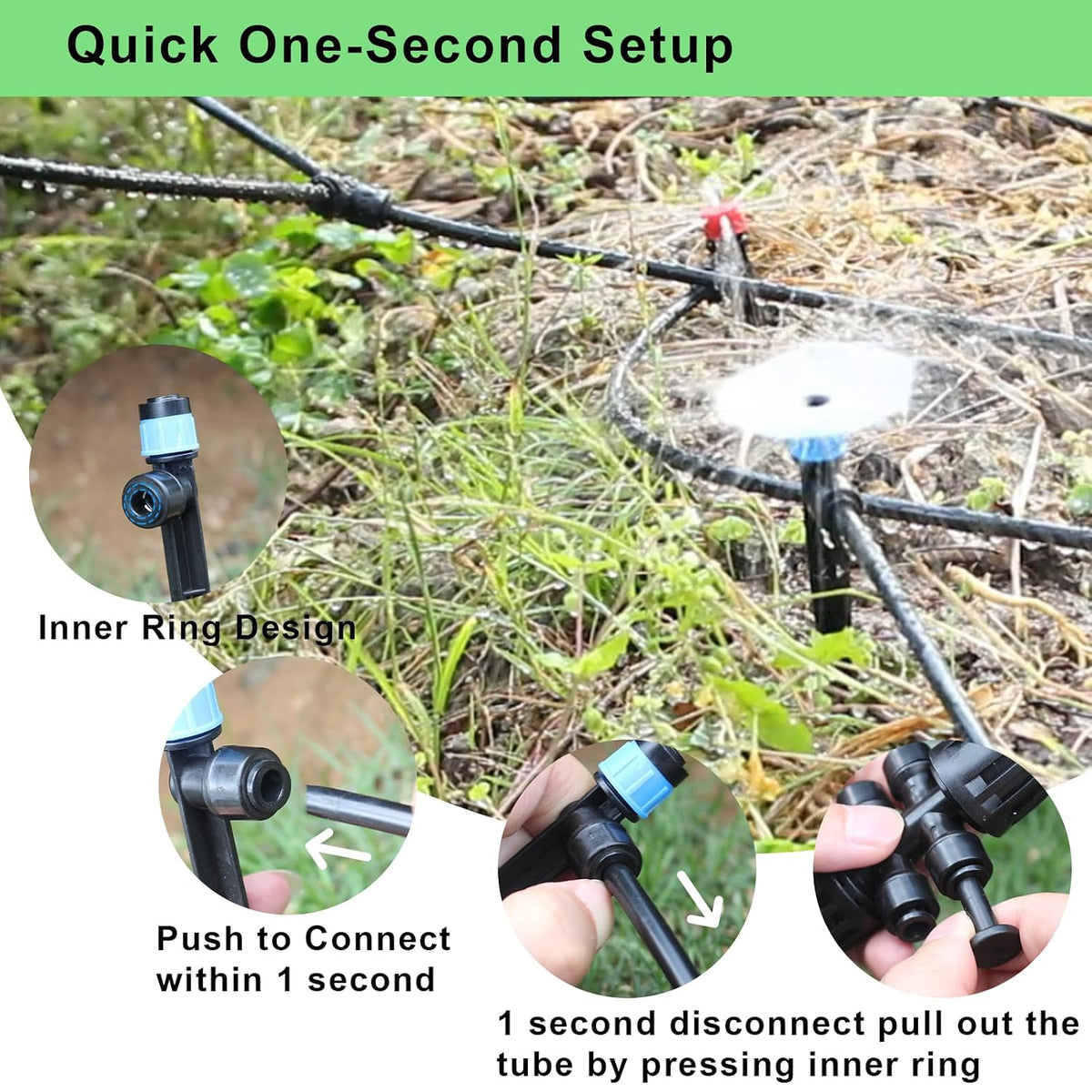 128FT Drip Irrigation System Kit, Automatic Garden Watering Kit with 1/2 Inch Hose & 1/4 Inch Distribution Tubing & Accessories for Yard, Lawn, Greenhouse, Raised Bed, Patio & Outdoor Plants