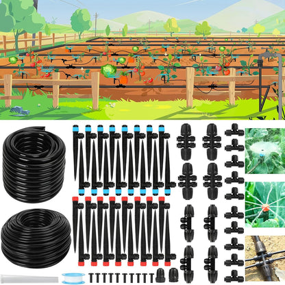 128FT Drip Irrigation System Kit, Automatic Garden Watering Kit with 1/2 Inch Hose & 1/4 Inch Distribution Tubing & Accessories for Yard, Lawn, Greenhouse, Raised Bed, Patio & Outdoor Plants