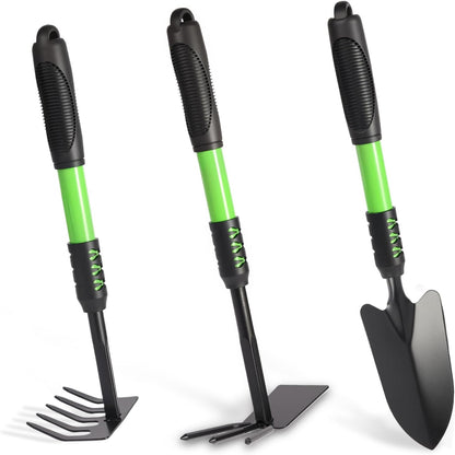 Gardening Tool, 3 Pack Lightweight Heavy Duty Spade Shovel, Garden Tools and Hand Rake with Soft Rubber Non-Slip Handle, for Gardenging Planting Weeding Digging, Green