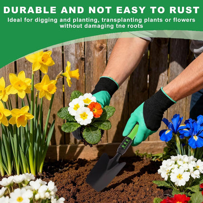 Gardening Tool, 3 Pack Lightweight Heavy Duty Spade Shovel, Garden Tools and Hand Rake with Soft Rubber Non-Slip Handle, for Gardenging Planting Weeding Digging, Green