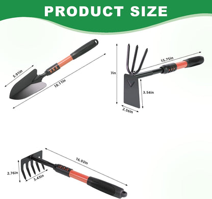 Gardening Tool, 3 Pack Lightweight Heavy Duty Spade Shovel, Garden Tools and Hand Rake with Soft Rubber Non-Slip Handle, for Gardenging Planting Weeding Digging, Green