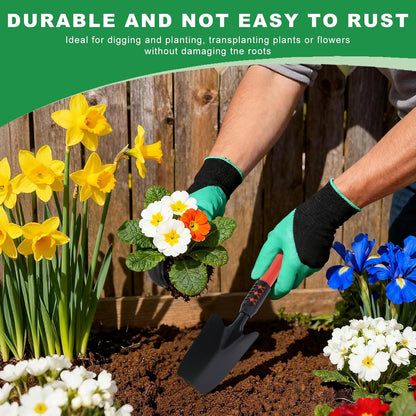 Gardening Tool, 3 Pack Lightweight Heavy Duty Spade Shovel, Garden Tools and Hand Rake with Soft Rubber Non-Slip Handle, for Gardenging Planting Weeding Digging, Green