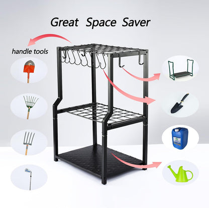 Garden Tool Organizer Heavy Duty,Yard Tool Tower Rack,Garage Storage Organization for Long Handle Tools,Rake,Brooms,Extra Hooks for Small Shovel,Shear.All Metal,Free Standing.