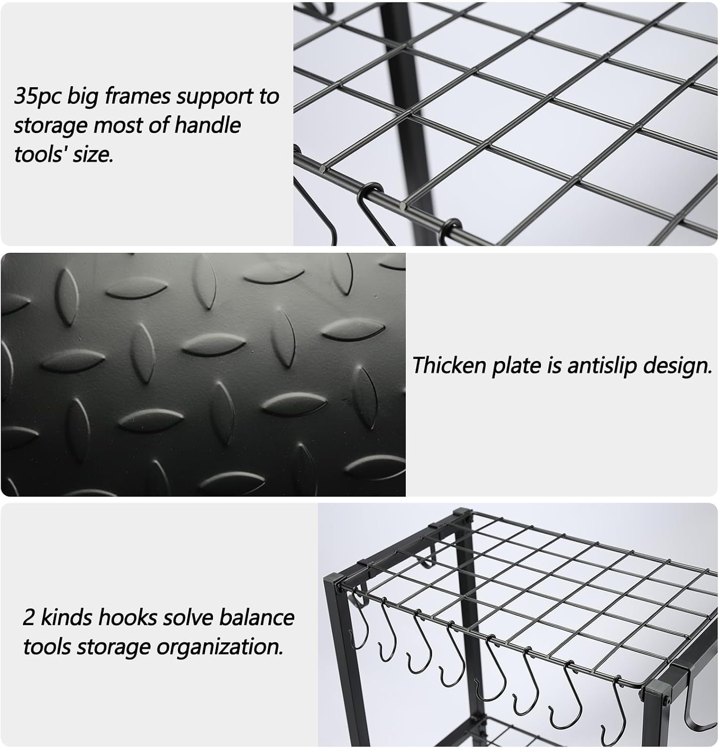 Garden Tool Organizer Heavy Duty,Yard Tool Tower Rack,Garage Storage Organization for Long Handle Tools,Rake,Brooms,Extra Hooks for Small Shovel,Shear.All Metal,Free Standing.