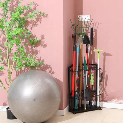 Garden Tool Organizer Heavy Duty,Yard Tool Tower Rack,Garage Storage Organization for Long Handle Tools,Rake,Brooms,Extra Hooks for Small Shovel,Shear.All Metal,Free Standing.