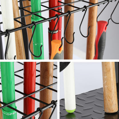 Garden Tool Organizer Heavy Duty,Yard Tool Tower Rack,Garage Storage Organization for Long Handle Tools,Rake,Brooms,Extra Hooks for Small Shovel,Shear.All Metal,Free Standing.
