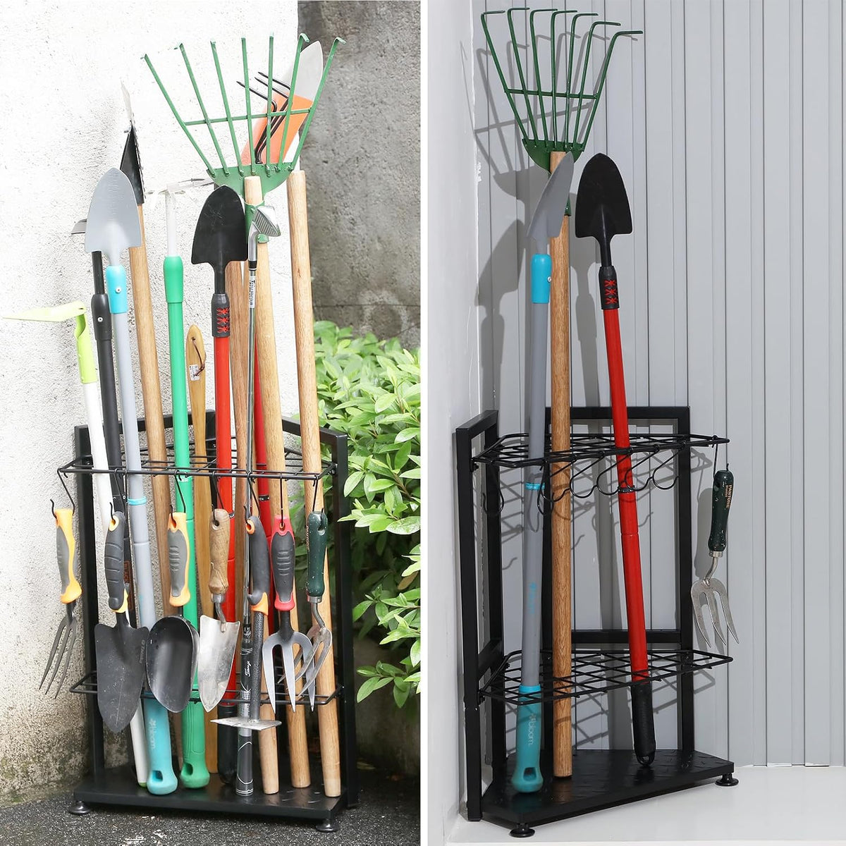Garden Tool Organizer Heavy Duty,Yard Tool Tower Rack,Garage Storage Organization for Long Handle Tools,Rake,Brooms,Extra Hooks for Small Shovel,Shear.All Metal,Free Standing.